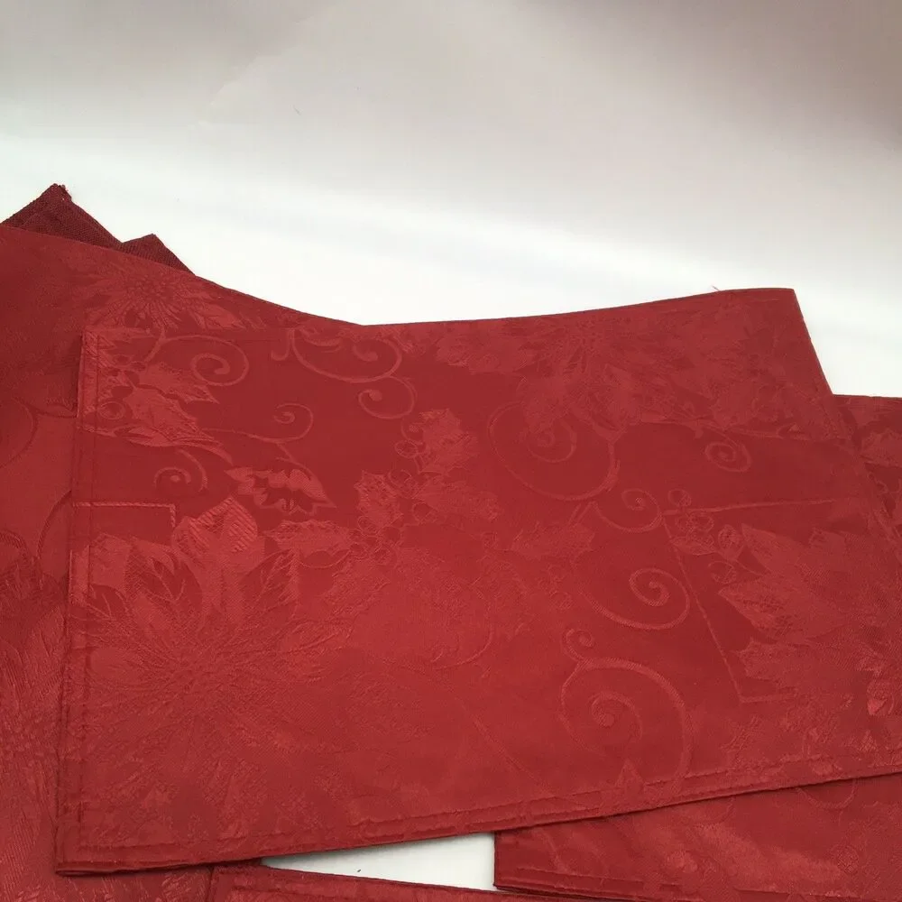 Red Placemats Lot Of 8 And 2 Napkins Woven + Embossed Floral Holiday Everyday